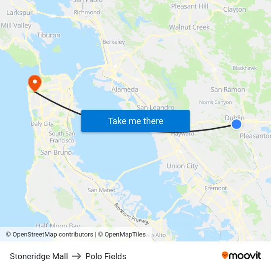 Stoneridge Mall to Polo Fields map