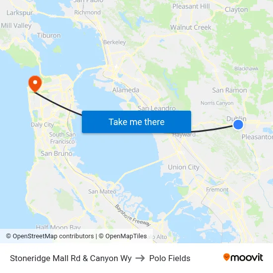 Stoneridge Mall Rd & Canyon Wy to Polo Fields map