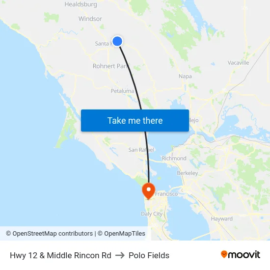 Hwy 12 & Middle Rincon Rd to Polo Fields map