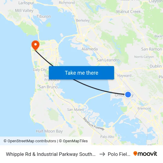 Whipple Rd & Industrial Parkway Southwest to Polo Fields map