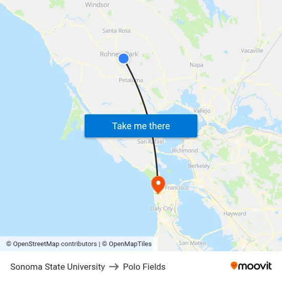 Sonoma State University to Polo Fields map