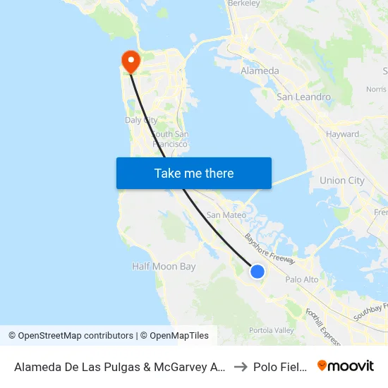 Alameda De Las Pulgas & McGarvey Ave to Polo Fields map