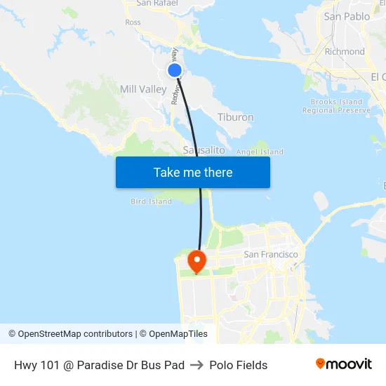 Hwy 101 @ Paradise Dr Bus Pad to Polo Fields map