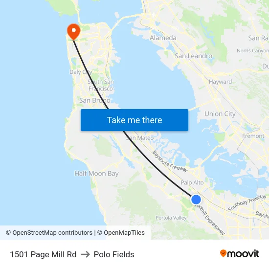 1501 Page Mill Rd to Polo Fields map