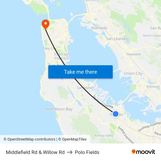 Middlefield Rd & Willow Rd to Polo Fields map