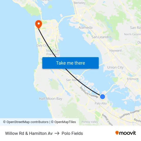 Willow Rd & Hamilton Av to Polo Fields map