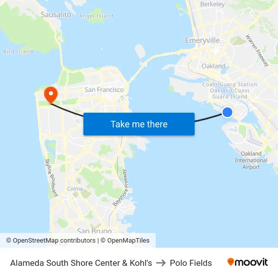 Alameda South Shore Center & Kohl's to Polo Fields map