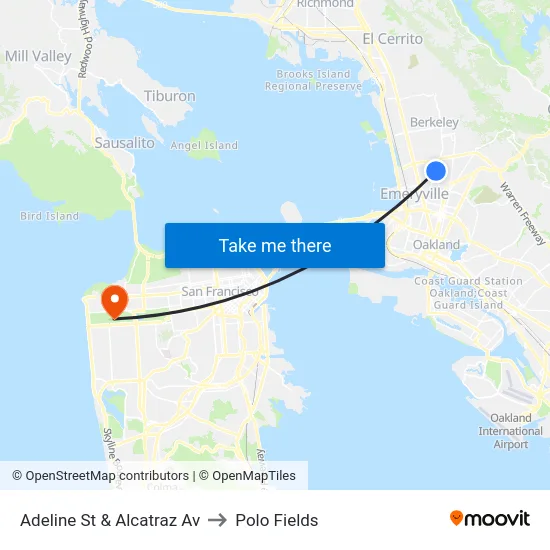 Adeline St & Alcatraz Av to Polo Fields map