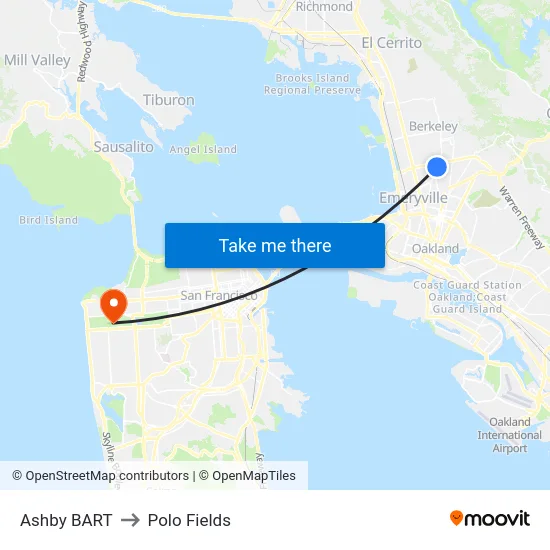 Ashby BART to Polo Fields map