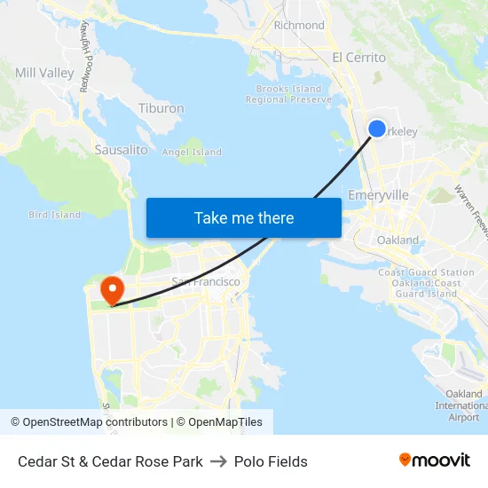 Cedar St & Cedar Rose Park to Polo Fields map