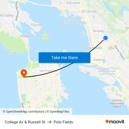 College Av & Russell St to Polo Fields map