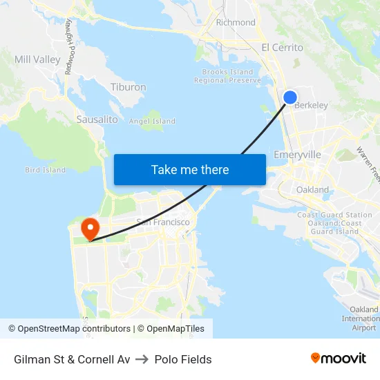 Gilman St & Cornell Av to Polo Fields map