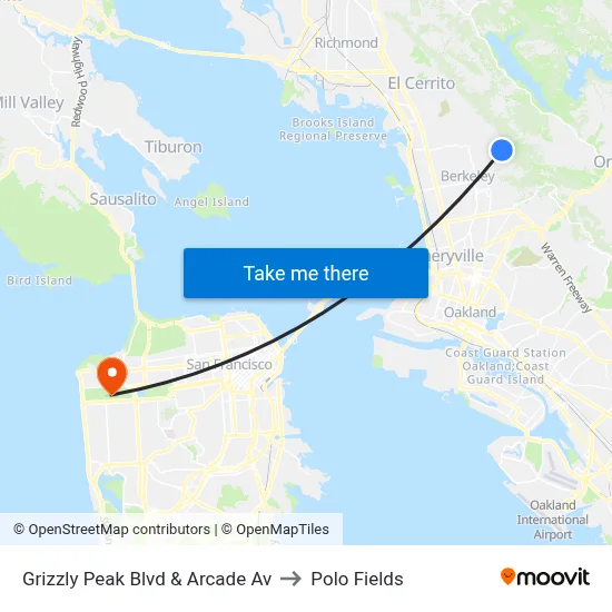 Grizzly Peak Blvd & Arcade Av to Polo Fields map