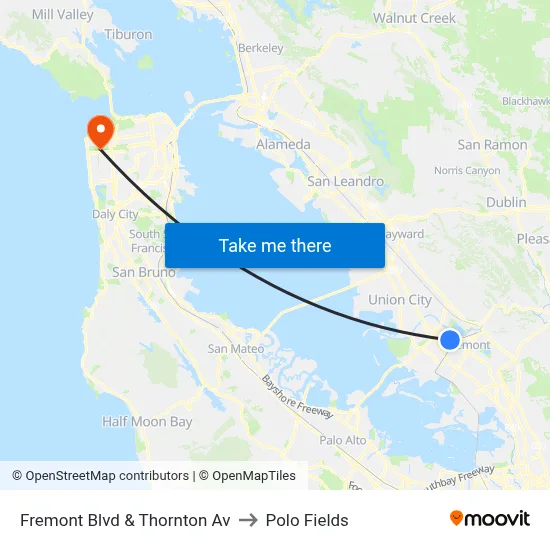 Fremont Blvd & Thornton Av to Polo Fields map