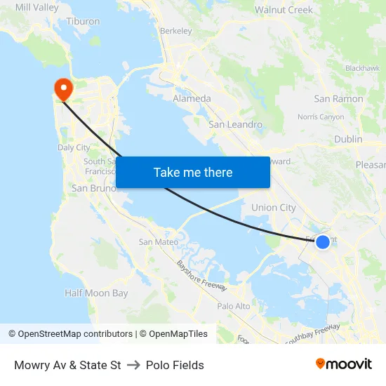 Mowry Av & State St to Polo Fields map
