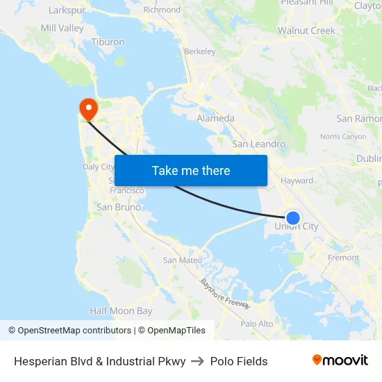 Hesperian Blvd & Industrial Pkwy to Polo Fields map