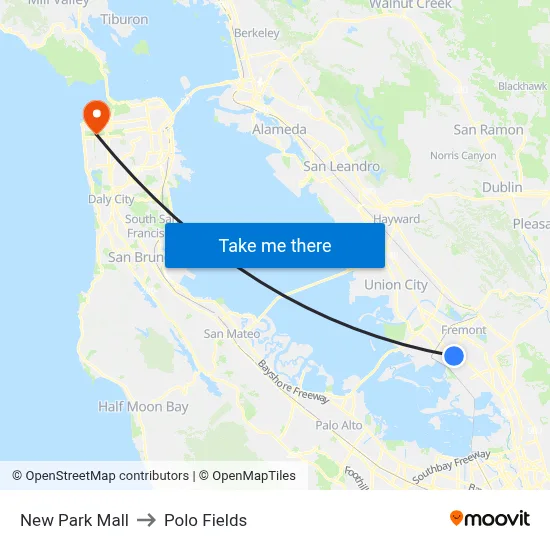 New Park Mall to Polo Fields map