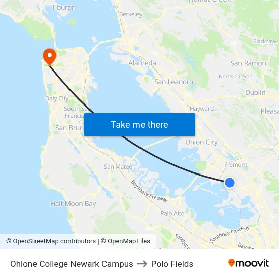 Ohlone College Newark Campus to Polo Fields map