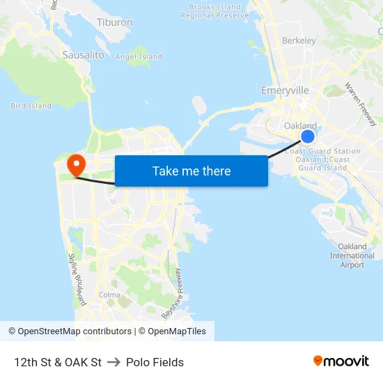 12th St & OAK St to Polo Fields map