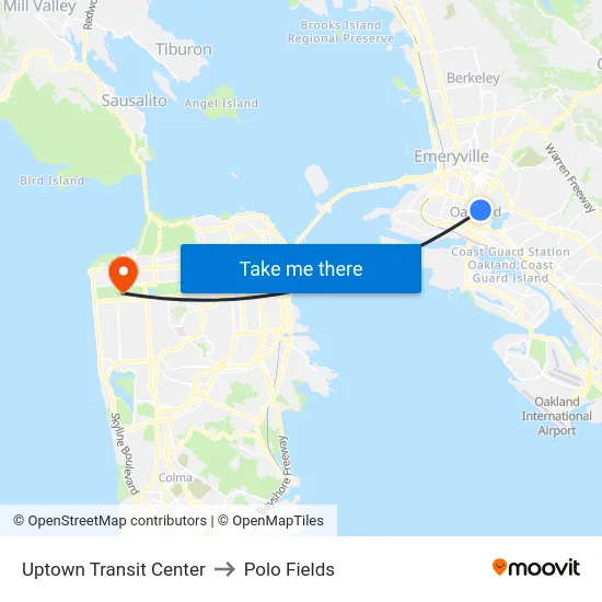 Uptown Transit Center to Polo Fields map