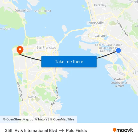 35th Av & International Blvd to Polo Fields map