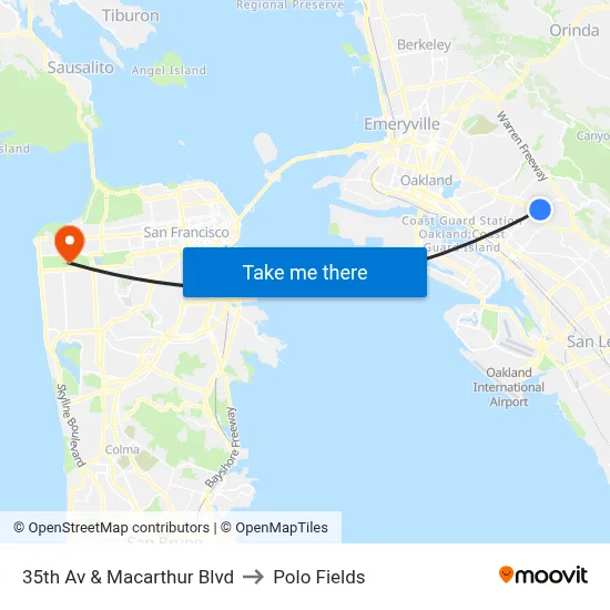 35th Av & Macarthur Blvd to Polo Fields map