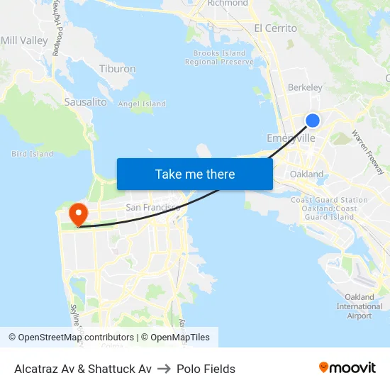 Alcatraz Av & Shattuck Av to Polo Fields map