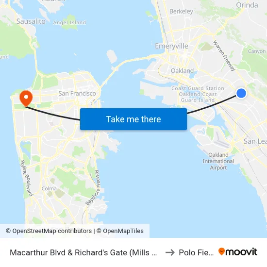 Macarthur Blvd & Richard's Gate (Mills College) to Polo Fields map