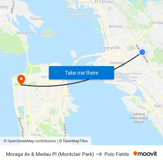 Moraga Av & Medau Pl (Montclair Park) to Polo Fields map