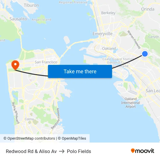 Redwood Rd & Aliso Av to Polo Fields map