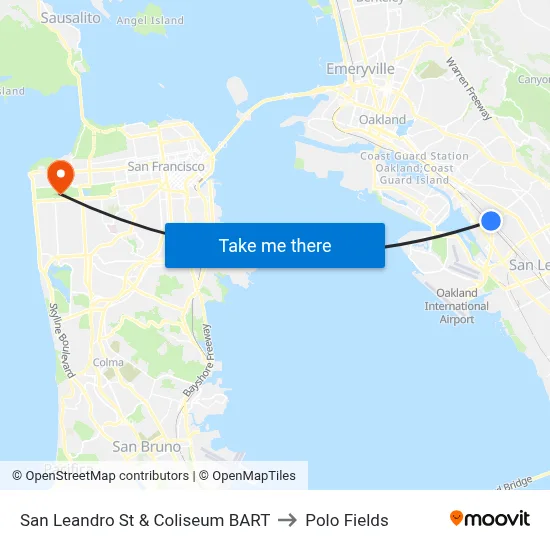 San Leandro St & Coliseum BART to Polo Fields map