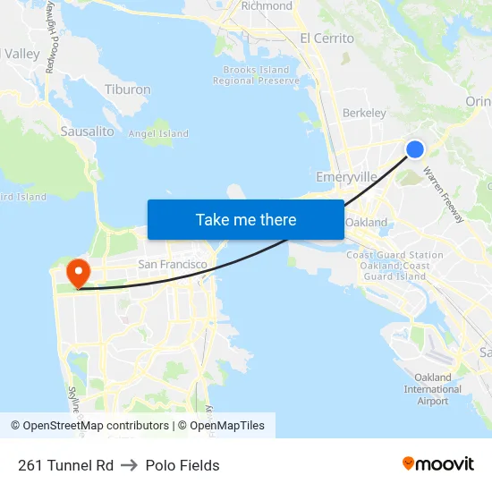 261 Tunnel Rd to Polo Fields map