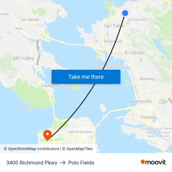 3400 Richmond Pkwy to Polo Fields map