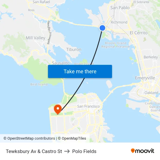 Tewksbury Av & Castro St to Polo Fields map