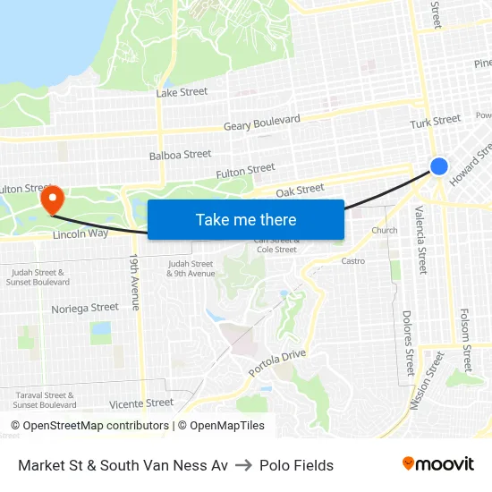 Market St & South Van Ness Av to Polo Fields map