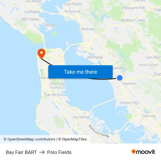 Bay Fair BART to Polo Fields map