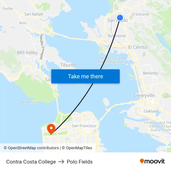 Contra Costa College to Polo Fields map