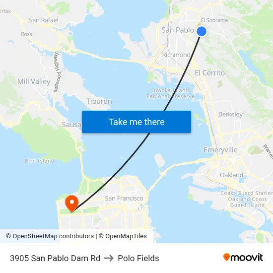 3905 San Pablo Dam Rd to Polo Fields map