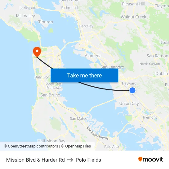 Mission Blvd & Harder Rd to Polo Fields map