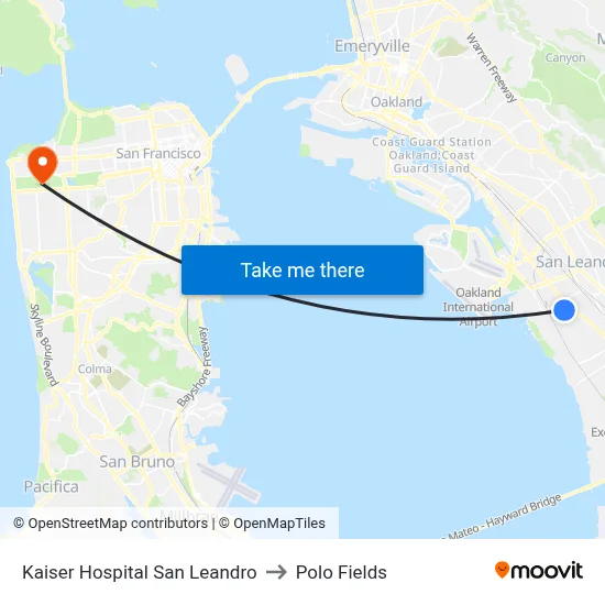 Kaiser Hospital San Leandro to Polo Fields map