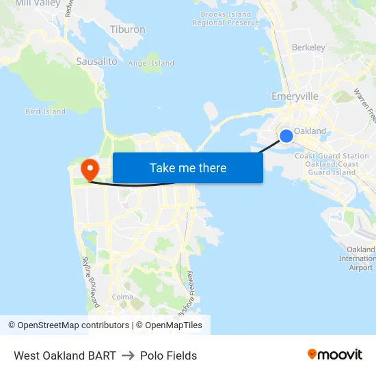 West Oakland BART to Polo Fields map