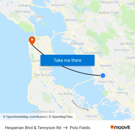 Hesperian Blvd & Tennyson Rd to Polo Fields map