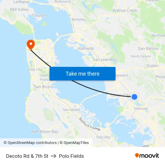 Decoto Rd & 7th St to Polo Fields map