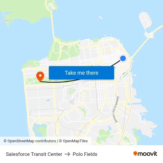 Salesforce Transit Center to Polo Fields map