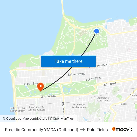 Presidio Community YMCA (Outbound) to Polo Fields map