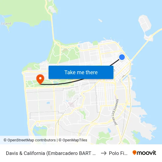 Davis & California (Embarcadero BART Drop Off) to Polo Fields map
