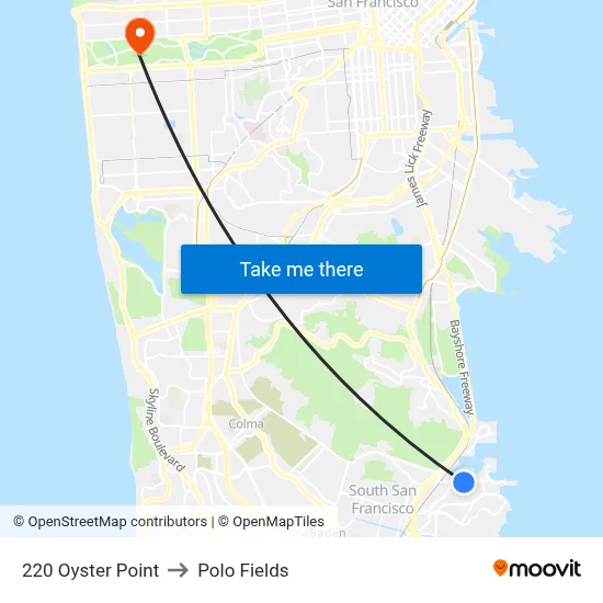 220 Oyster Point to Polo Fields map