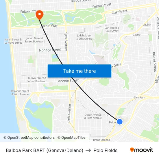 Balboa Park BART (Geneva/Delano) to Polo Fields map