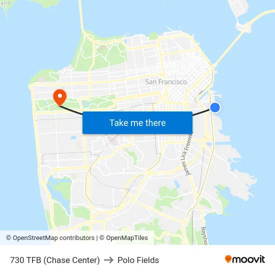 730 TFB (Chase Center) to Polo Fields map