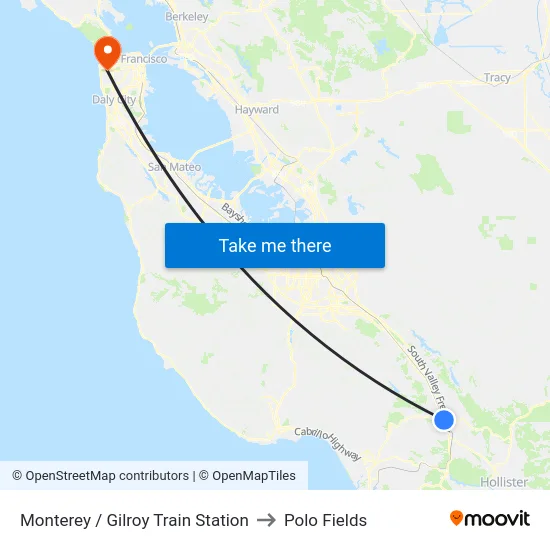 Monterey / Gilroy Train Station to Polo Fields map